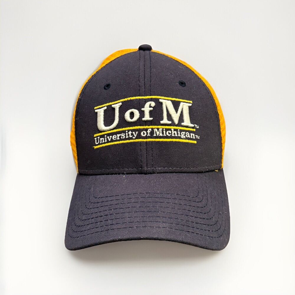 Vintage The Game Mens Navy Yellow University Of Michigan Wolverines Fitted Hat